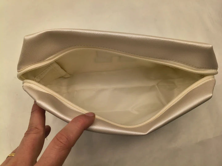 Geanta cosmetice voiaj, piele PU, 21 x 9 x 12 cm, cu litera monograma, roz