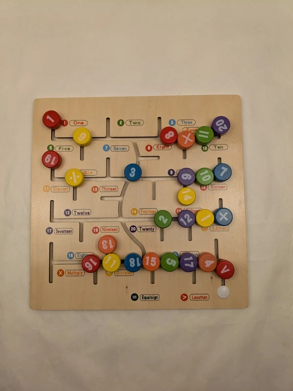 Puzzle din lemn cu numere si simboluri matematice, joc educativ Montessori, Engleza