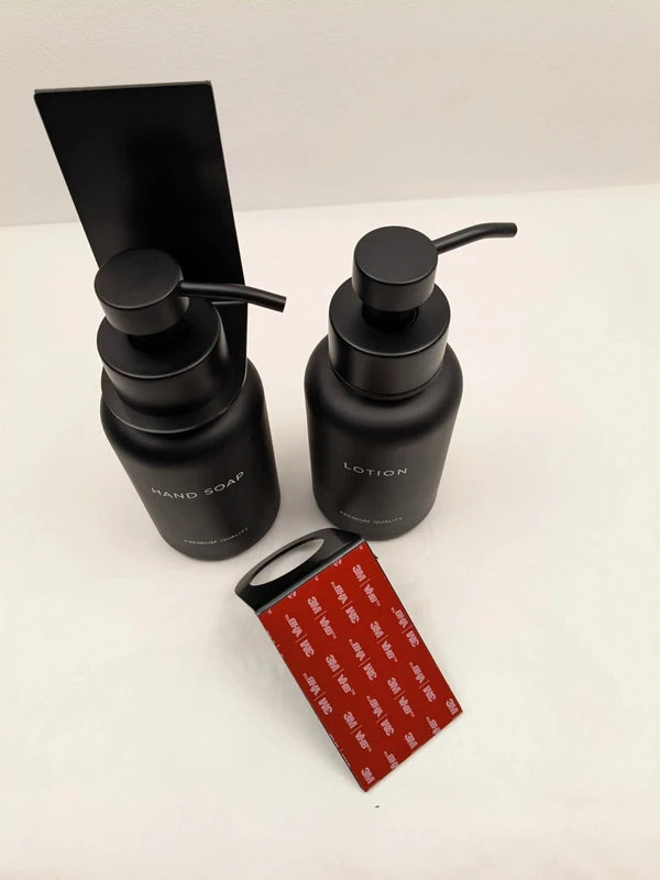 Set 2 dozatoare sapun lichid si lotiune din sticla, montaj perete autoadeziv, pompa din inox, 400 ml