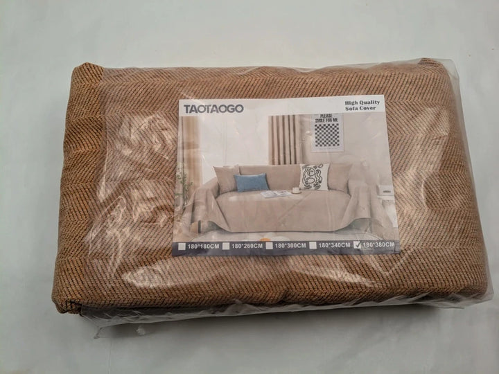 Husă pentru canapea din chenille, model tip spic, 180 x 380 cm, pentru canapele de 4 locuri, portocaliu