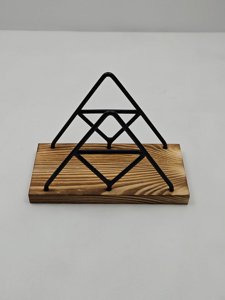 Suport servetele lemn si metal, 17 x 12,7 x 8,5 cm, design triunghiular, negru