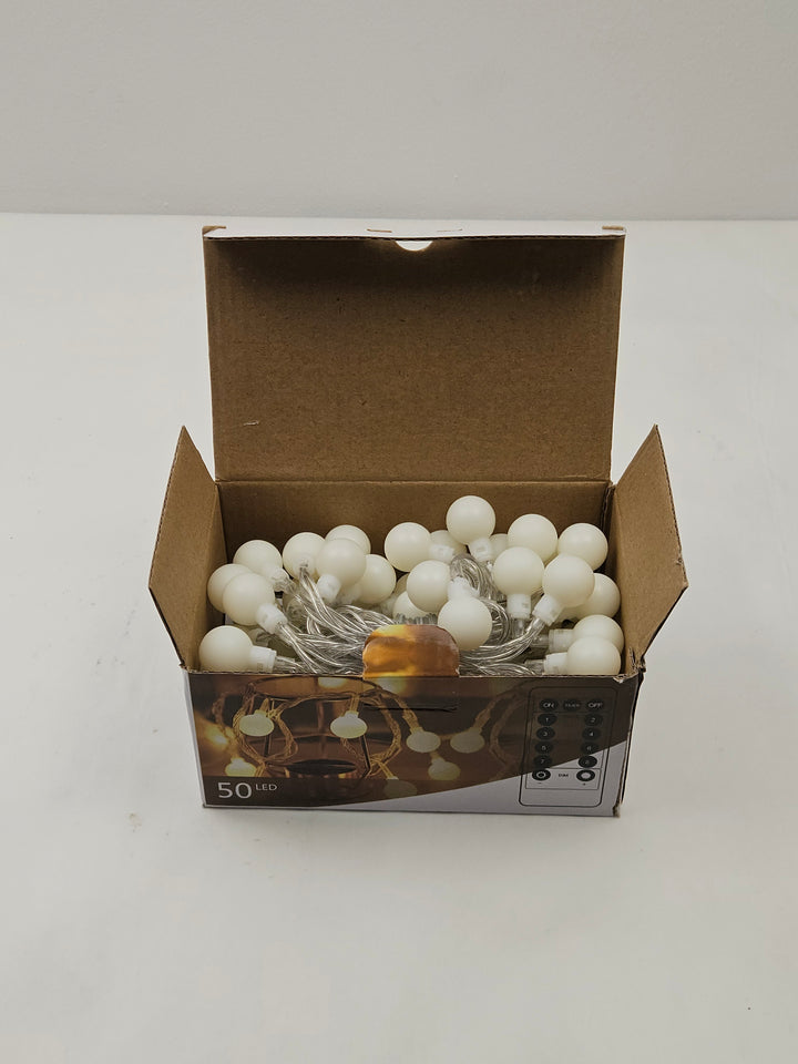 Ghirlanda luminoasa decorativa 5 m, 50 LED glob, 8 moduri si telecomanda, IP44, alb cald