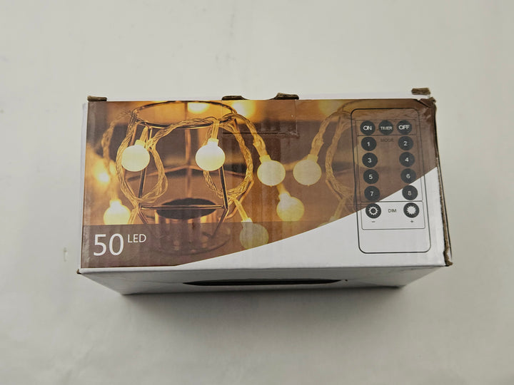 Ghirlanda luminoasa decorativa 5 m, 50 LED glob, 8 moduri si telecomanda, IP44, alb cald