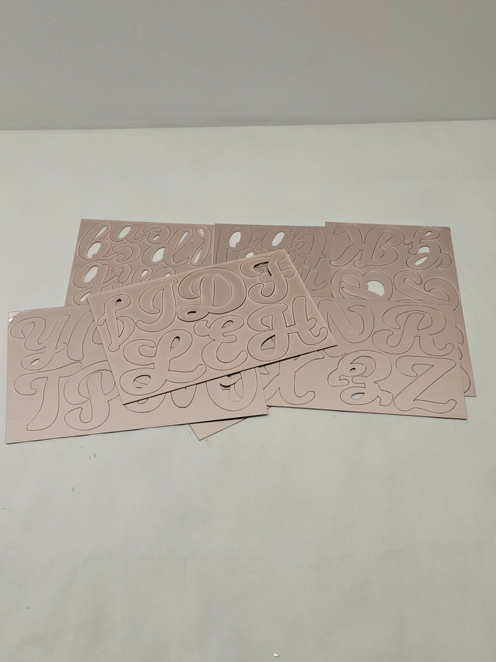 Set 64 litere pentru decor tort, acril, 6 x 5 cm, Happy Birthday, roz auriu