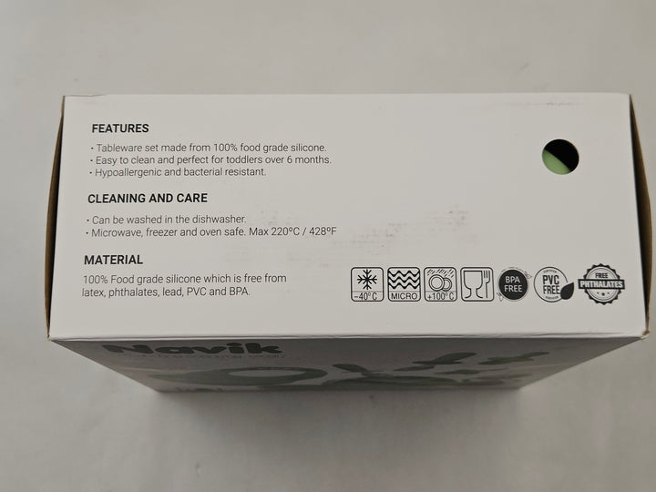 Set hranire bebelusi 10 piese, silicon alimentar, farfurie si bol cu ventuza, cana cu pai si cioc, verde