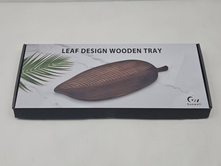 Tava servire decorativa din lemn de acacia 38 x 15 x 1,5 cm, model frunza