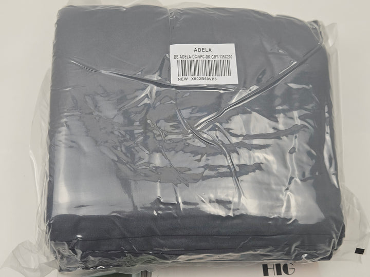 Set lenjerie de pat 5 piese din microfibra, 2 huse pilota 135 x 200 cm, cearsaf cu elastic 180 x 200 cm, gri inchis