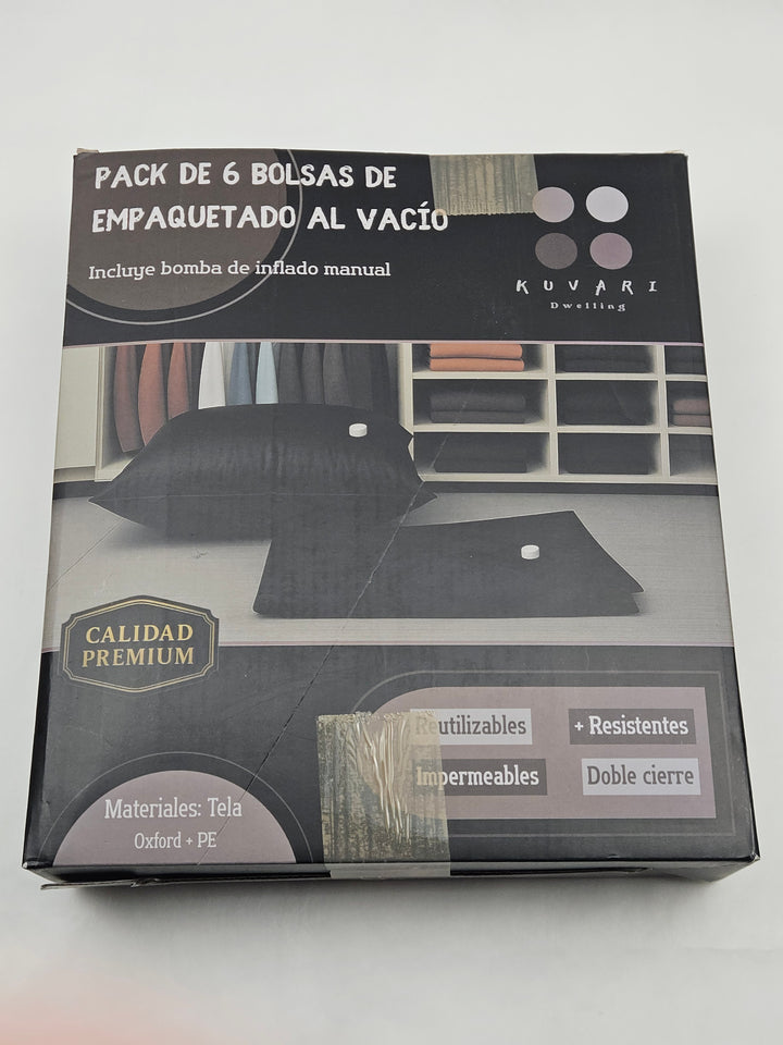 Set 6 saci de vidare pentru haine, 2S 2M 2L, cu pompa manuala si etichete