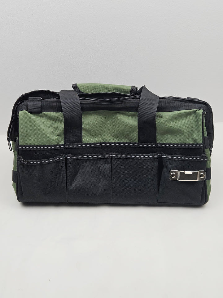 Geanta pentru electricieni 40 x 24 x 22 cm, material Oxford, rezistenta la apa, cu bretea si buzunare multiple, verde