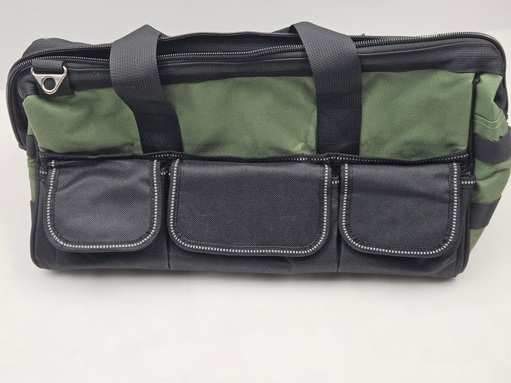 Geanta pentru electricieni 40 x 24 x 22 cm, material Oxford, rezistenta la apa, cu bretea si buzunare multiple, verde