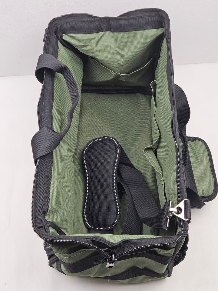 Geanta pentru electricieni 40 x 24 x 22 cm, material Oxford, rezistenta la apa, cu bretea si buzunare multiple, verde