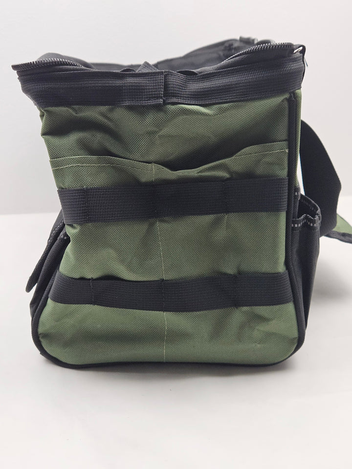 Geanta pentru electricieni 40 x 24 x 22 cm, material Oxford, rezistenta la apa, cu bretea si buzunare multiple, verde
