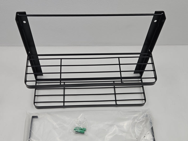 Raft de perete pentru condimente, 2 niveluri, pliabil, fara gaurire, otel carbon, 30 x 10,8 x 25,7 cm