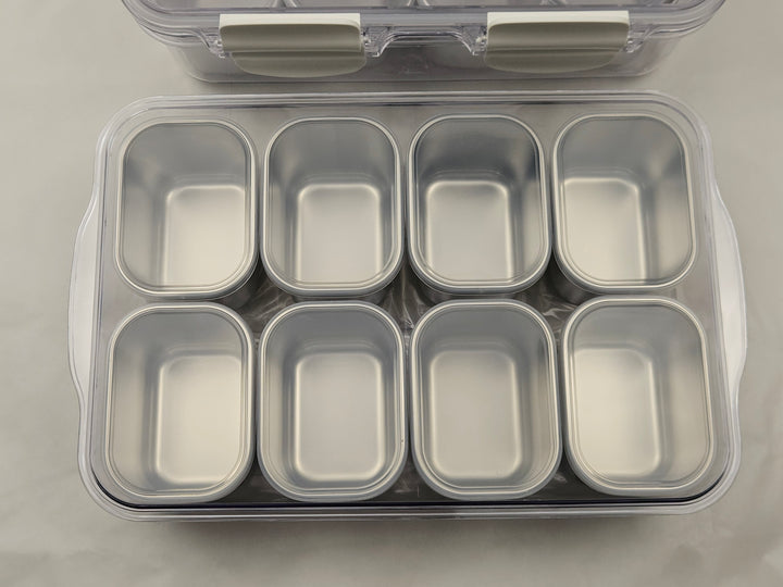 Set 2 cutii pentru gustări, 8 compartimente, 32 x 22 x 9 cm, cu capace individuale