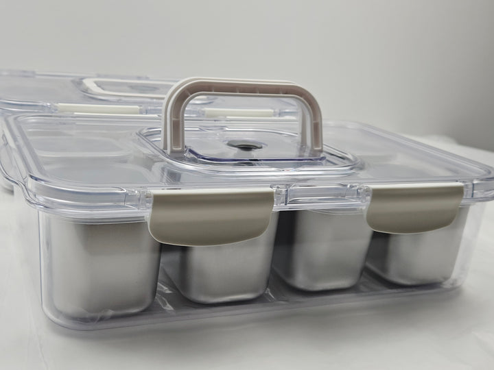Set 2 cutii pentru gustări, 8 compartimente, 32 x 22 x 9 cm, cu capace individuale