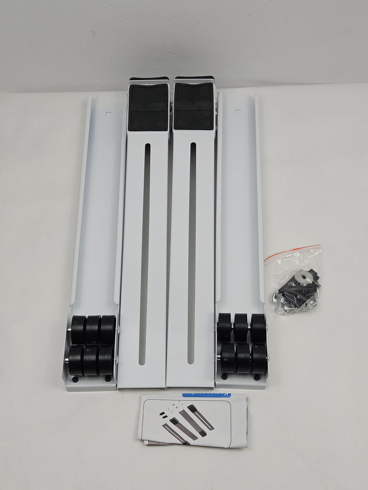 Set 2 suporți cu role pentru mutat mobilier, metal, lungime reglabilă 43,4-69,3 cm, 24 roți, alb