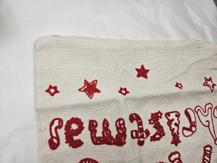 Husă pentru pernă decorativă de Crăciun, 45 x 45 cm, broderie 3D, fermoar ascuns, roșu și alb