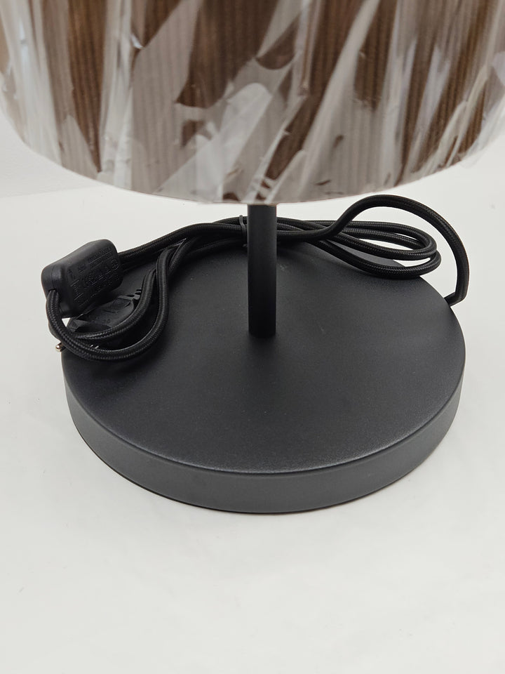 Lampă de masă din metal, abajur cilindric reiat, E27, 20 x 40 cm, cu întrerupător pe cablu