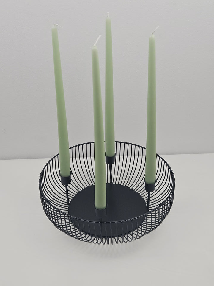 Suport pentru 4 lumânări conice, metal, 30 x 10 cm, suport tip bol, negru