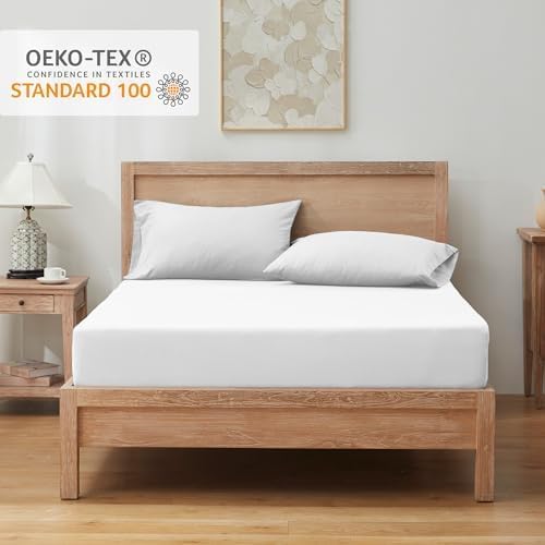 Cearsaf cu elastic din microfibra 90 x 190 cm, pentru saltele de pana la 25 cm, Oeko-Tex Standard 100, alb