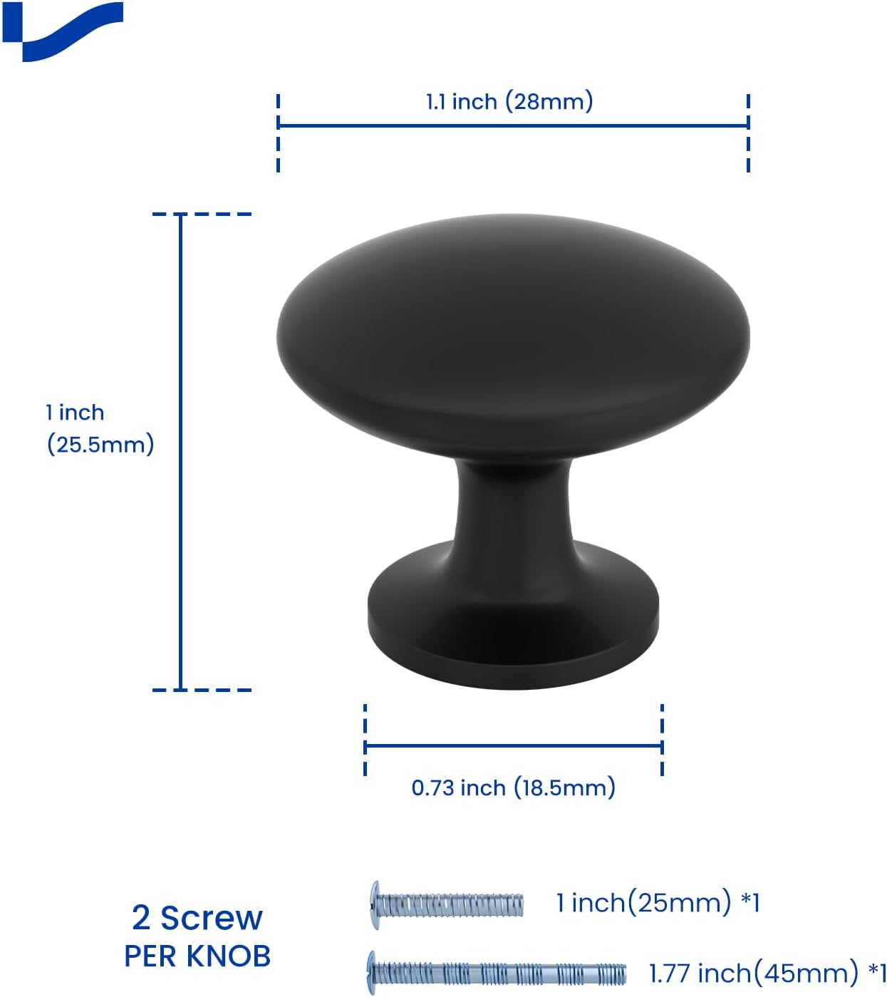 Set 20 butoni mobilier rotunzi, aliaj de zinc, 28 mm, cu șuruburi montaj incluse, negru