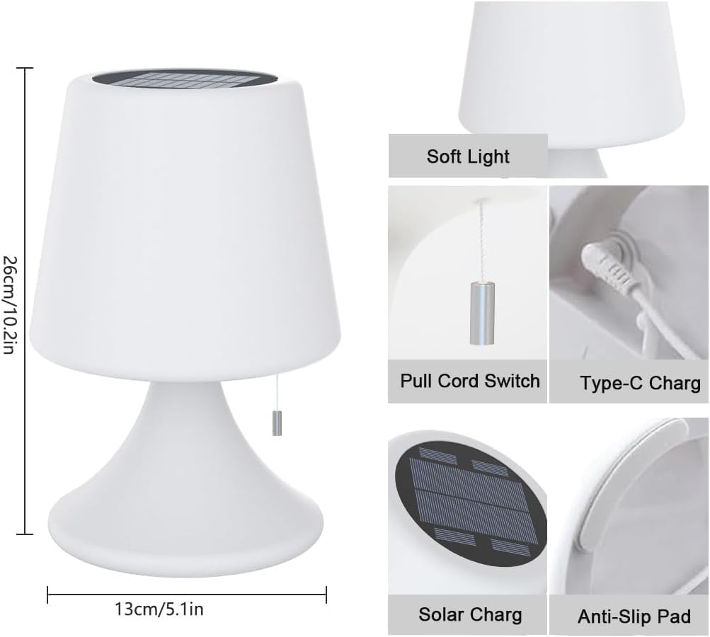 Lampa de masa LED pentru exterior cu telecomanda, reincarcabila solar si USB, 8 culori, reglabila, IP44