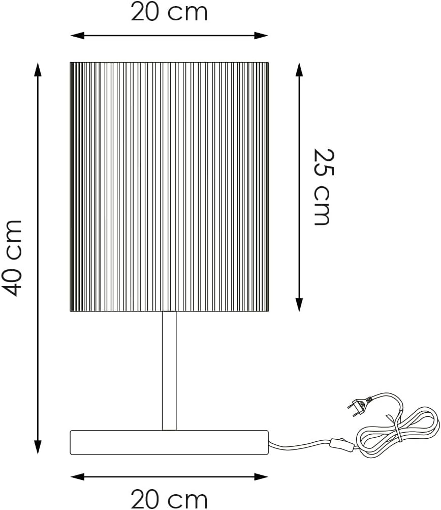 Lampă de masă din metal, abajur cilindric reiat, E27, 20 x 40 cm, cu întrerupător pe cablu
