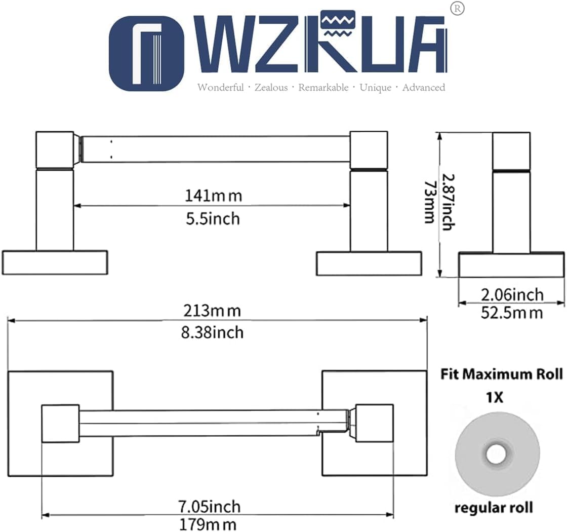 Suport hartie igienica pentru perete, inox 304, patrat, montaj orizontal si vertical, negru