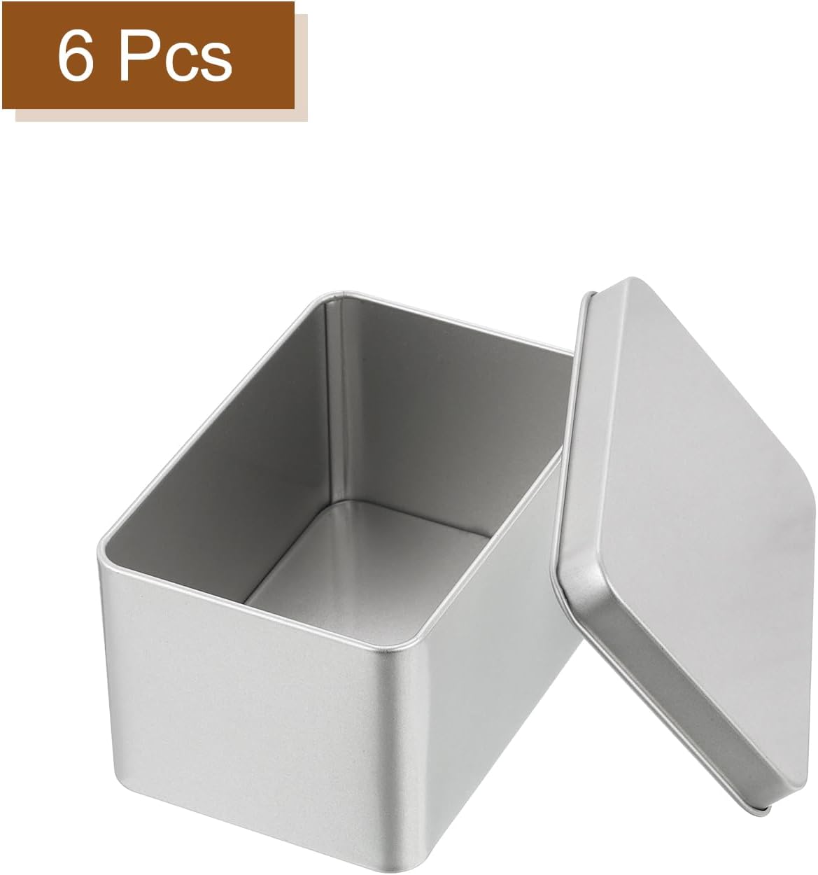 Set 6 cutii metalice cu capac, 107 x 70 x 60 mm, tabla cositorita, argintiu