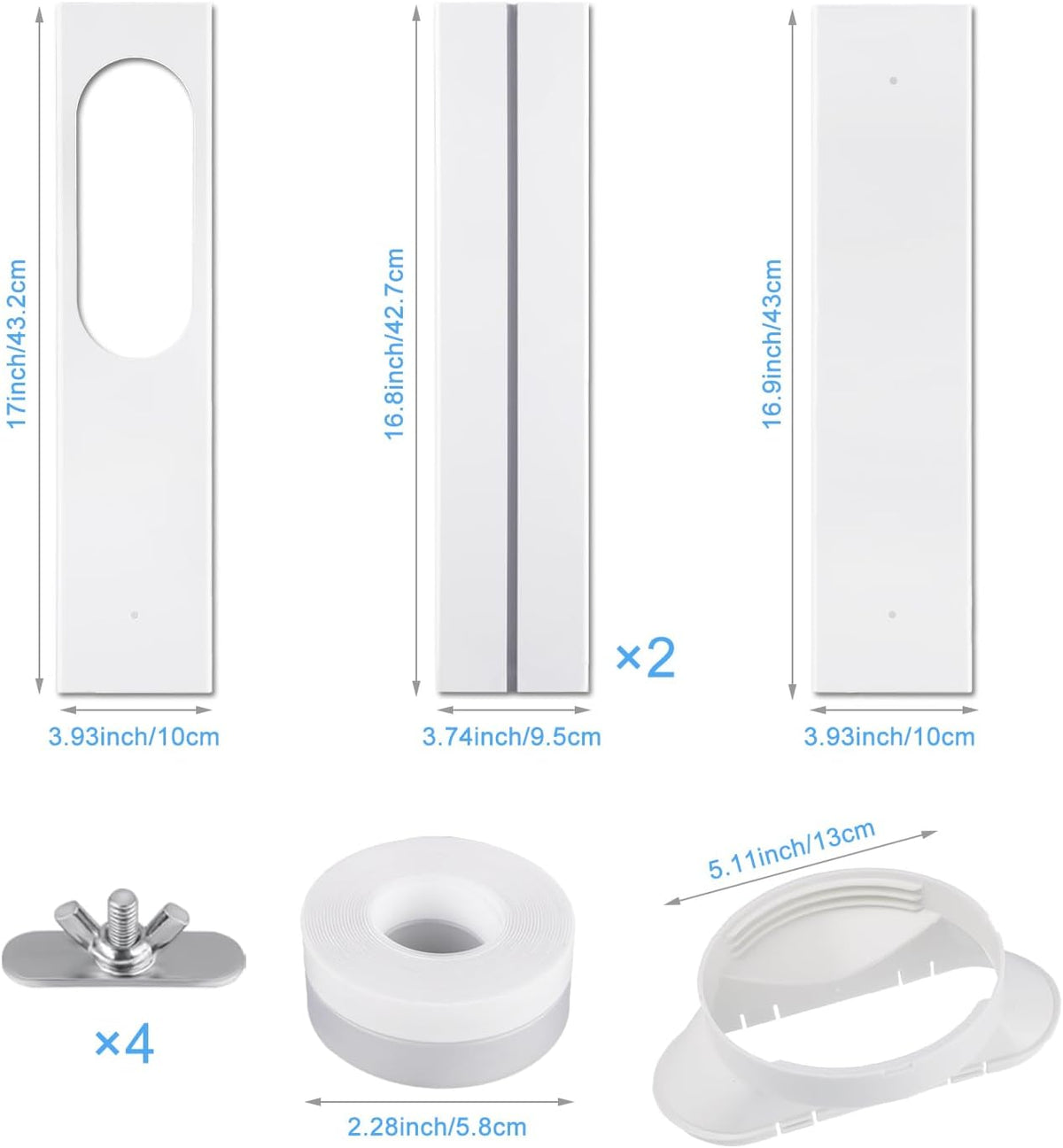 Air Conditioning Window Seal with Universal Coupling Reinforced PVC Panel Adjustable Window Seal AC Window Ventilation Set for Vertical/Horizontal Sliding Window for 13 cm Exhaust Hose | Adjustable window seal AC window ventilation set for vertical/horizo