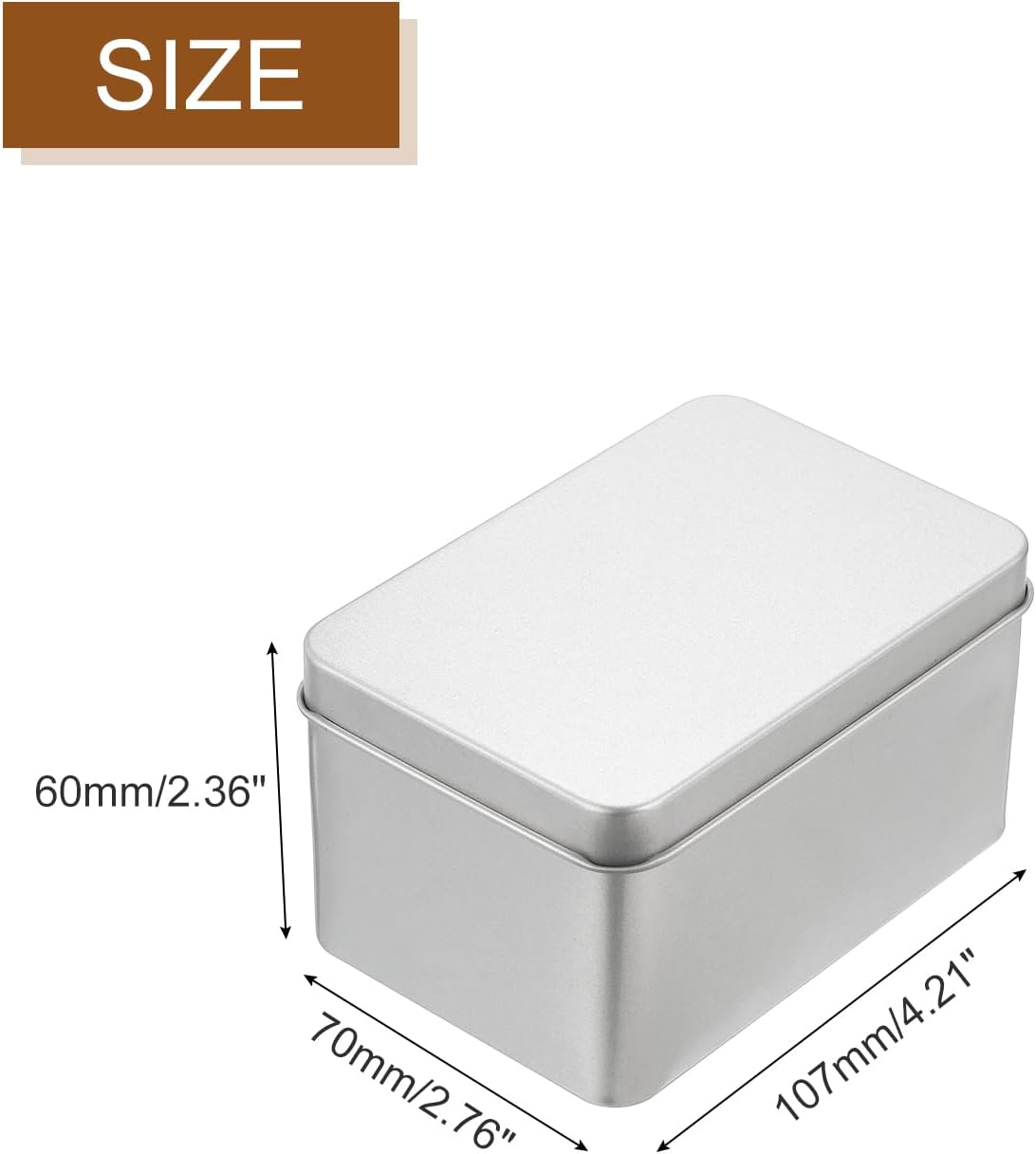 Set 6 cutii metalice cu capac, 107 x 70 x 60 mm, tabla cositorita, argintiu