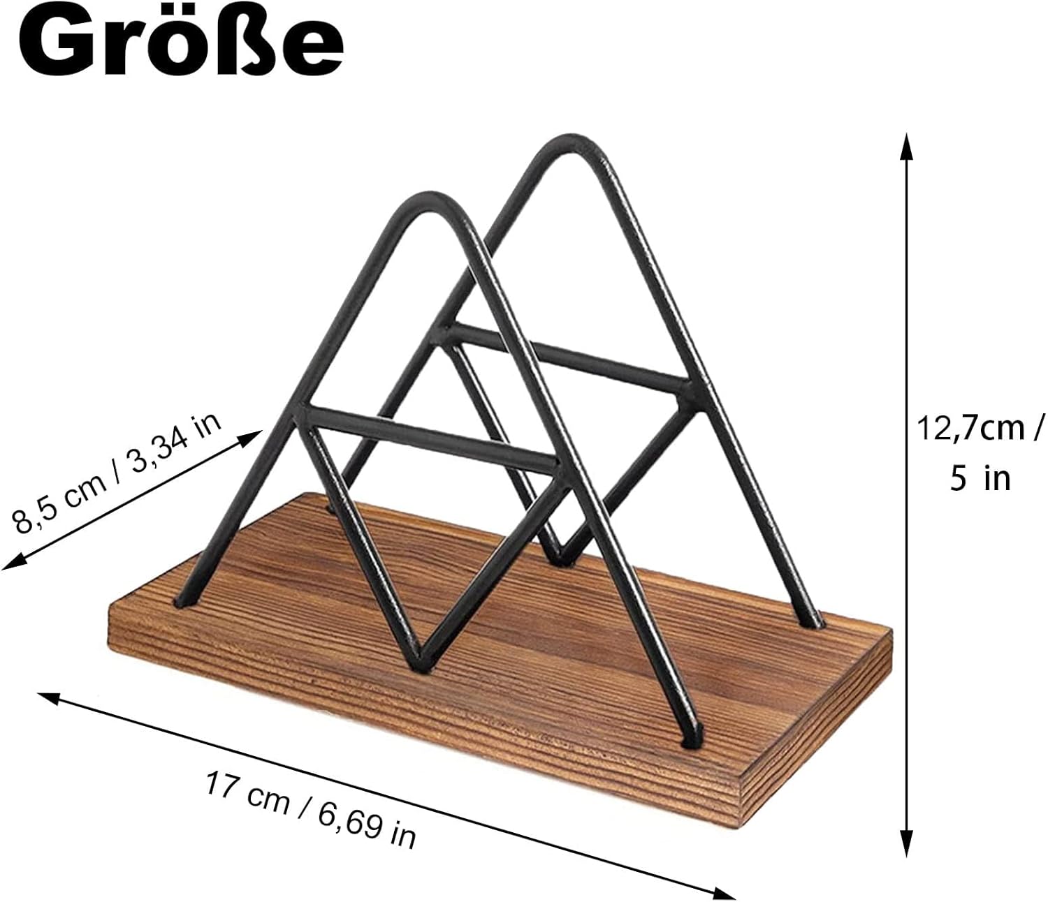 Suport servetele lemn si metal, 17 x 12,7 x 8,5 cm, design triunghiular, negru