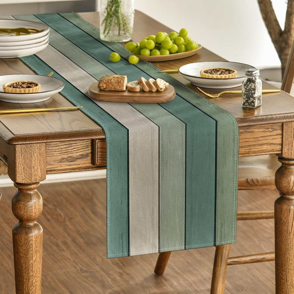 Artoid Mode Water Green Planks Antique Old Rustic Wood Summer Table Runner Spring Kitchen Table Decoration Indoor Holiday Party Decor 40 x 180 cm
