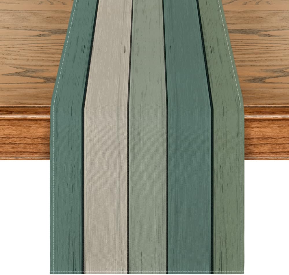 Artoid Mode Water Green Planks Antique Old Rustic Wood Summer Table Runner Spring Kitchen Table Decoration Indoor Holiday Party Decor 40 x 180 cm