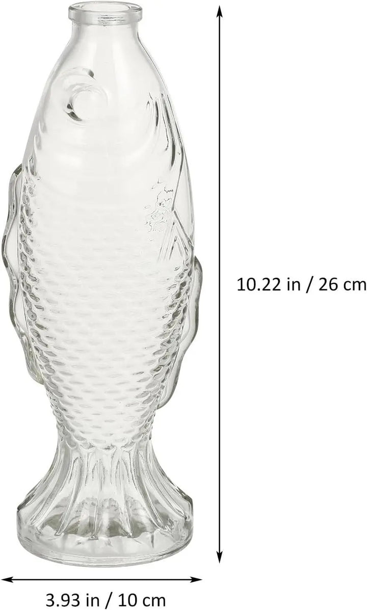 Set 2 vaze decorative din sticlă, formă de pește, cu dop din plută, 26 x 10 cm, transparente