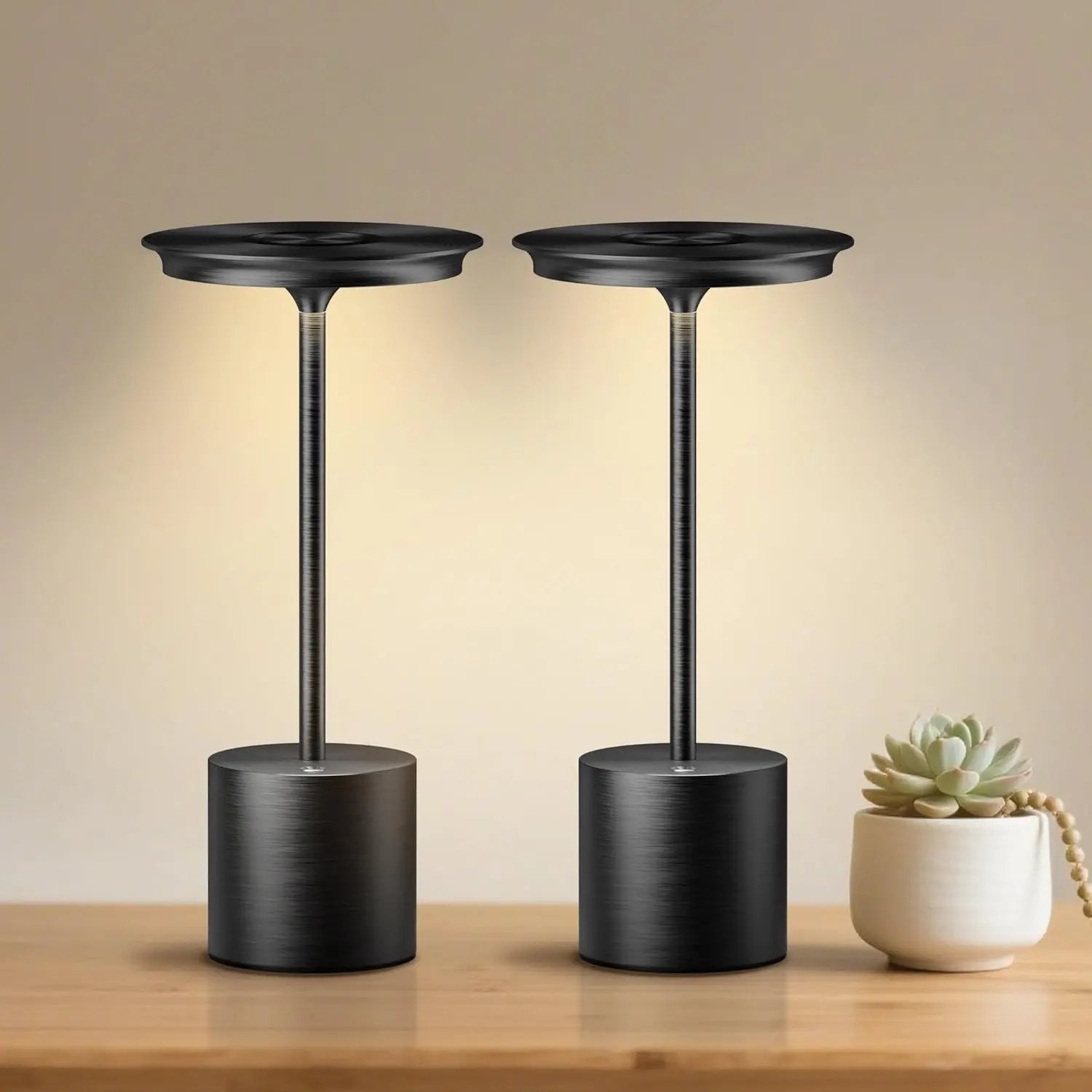 Set 2 lămpi LED de masă, 3 temperaturi de culoare, intensitate reglabilă, baterie 6000 mAh, IP54, negre