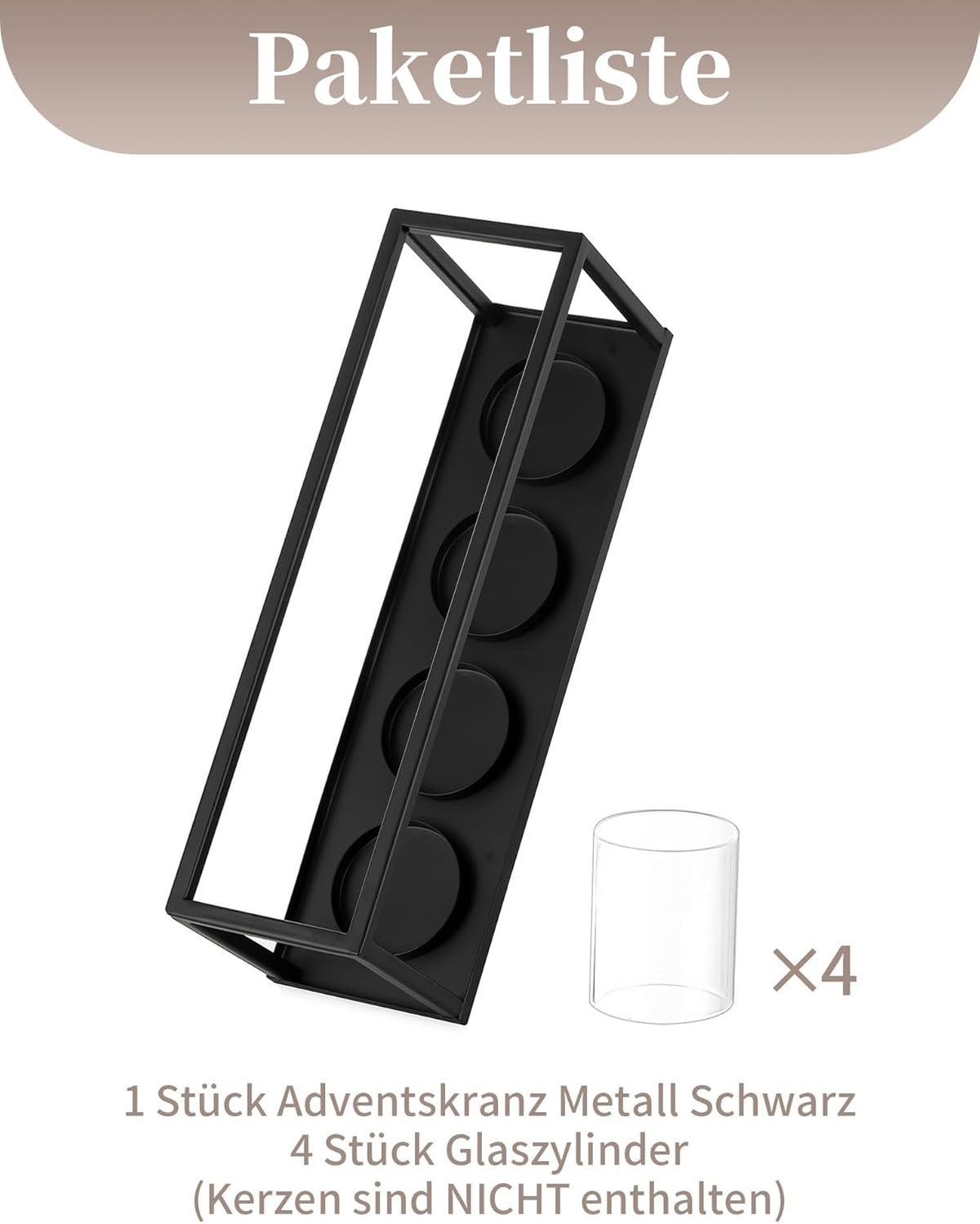 Suport pentru 4 lumânări pastilă, metal și sticlă, 30,5 x 8,8 cm, negru