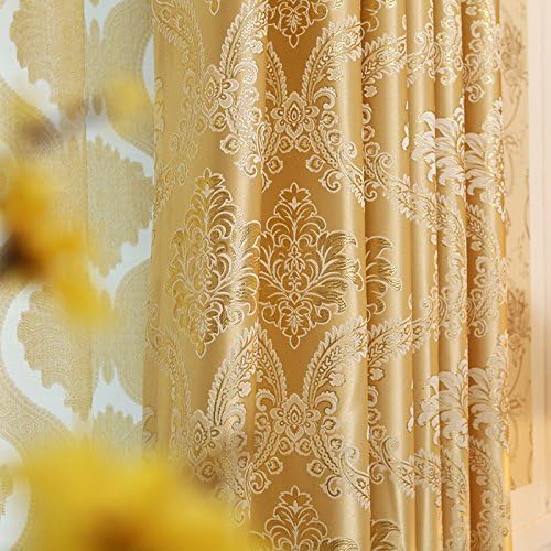 Set 2 draperii jacquard, filtrare lumină 60%, lavabile la mașină, 230 x 140 cm, aurii