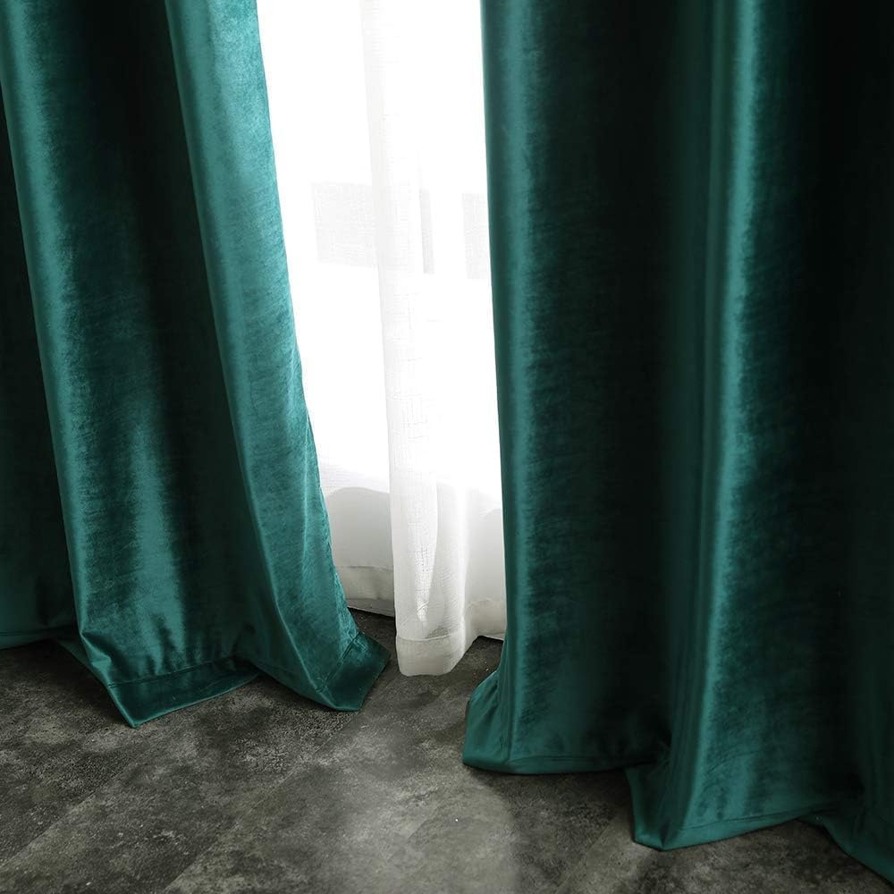 Set 2 draperii catifelate cu inele, 140 x 290 cm, opace, verde închis