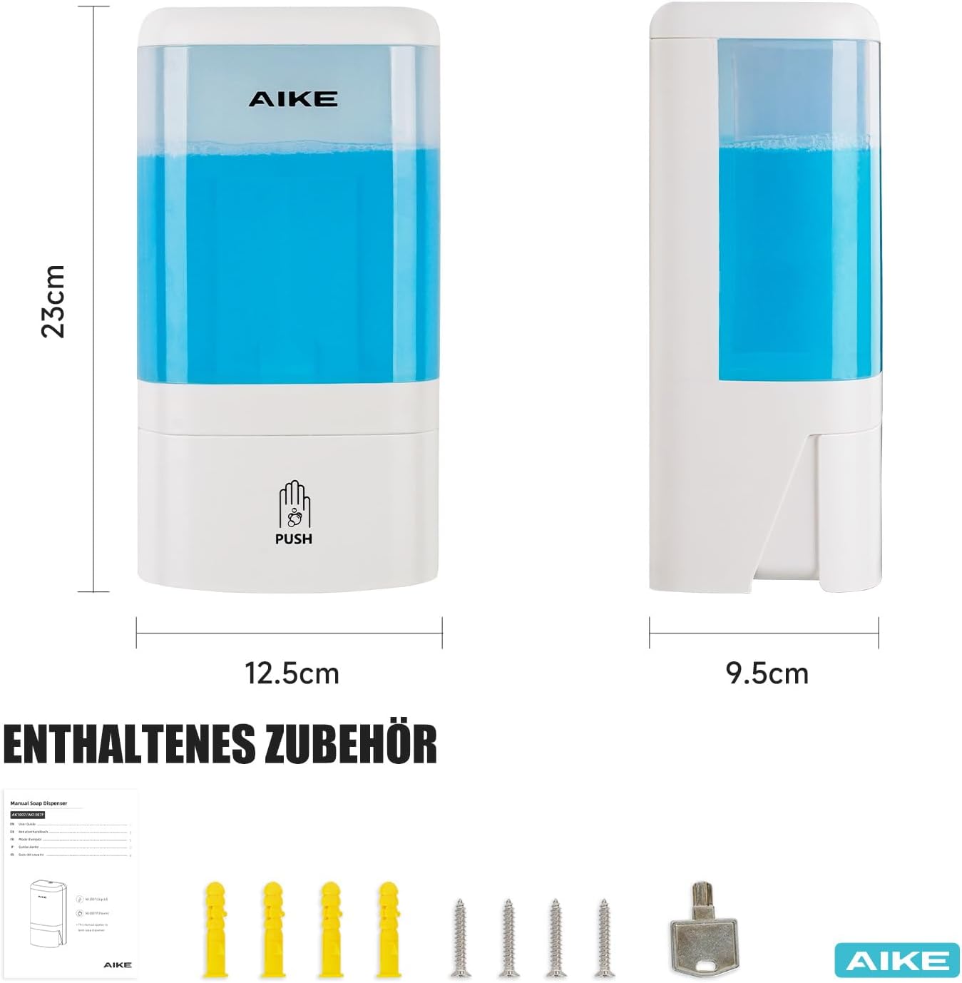 Dozator sapun spuma 1200 ml, ABS, montaj pe perete, buton manual si fereastra transparent