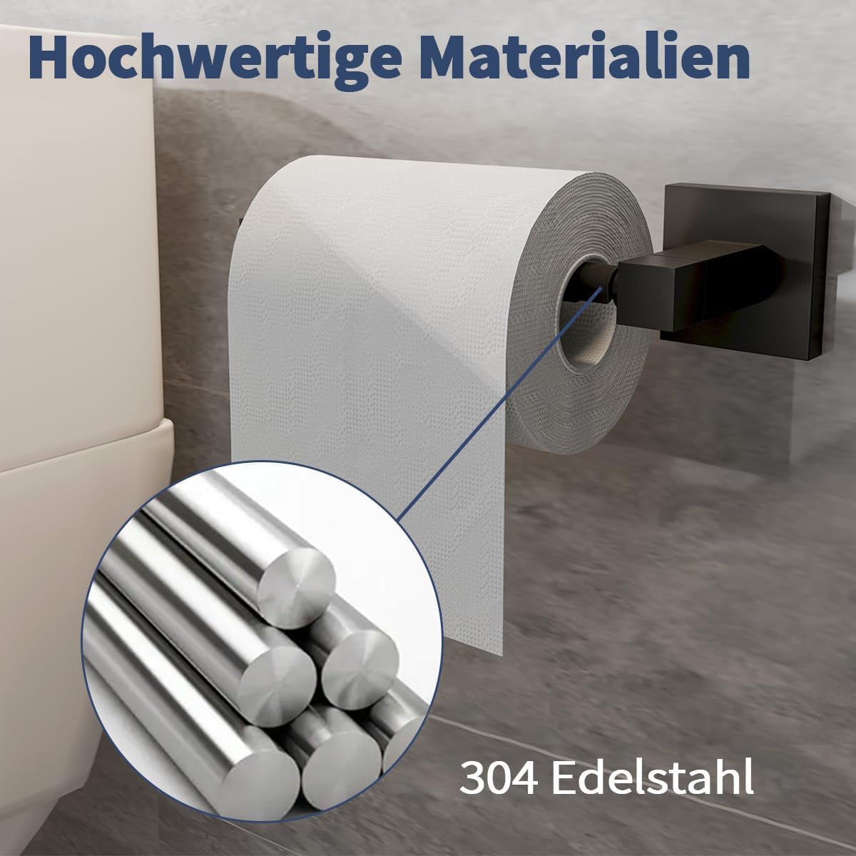 Suport hartie igienica pentru perete, inox 304, patrat, montaj orizontal si vertical, negru