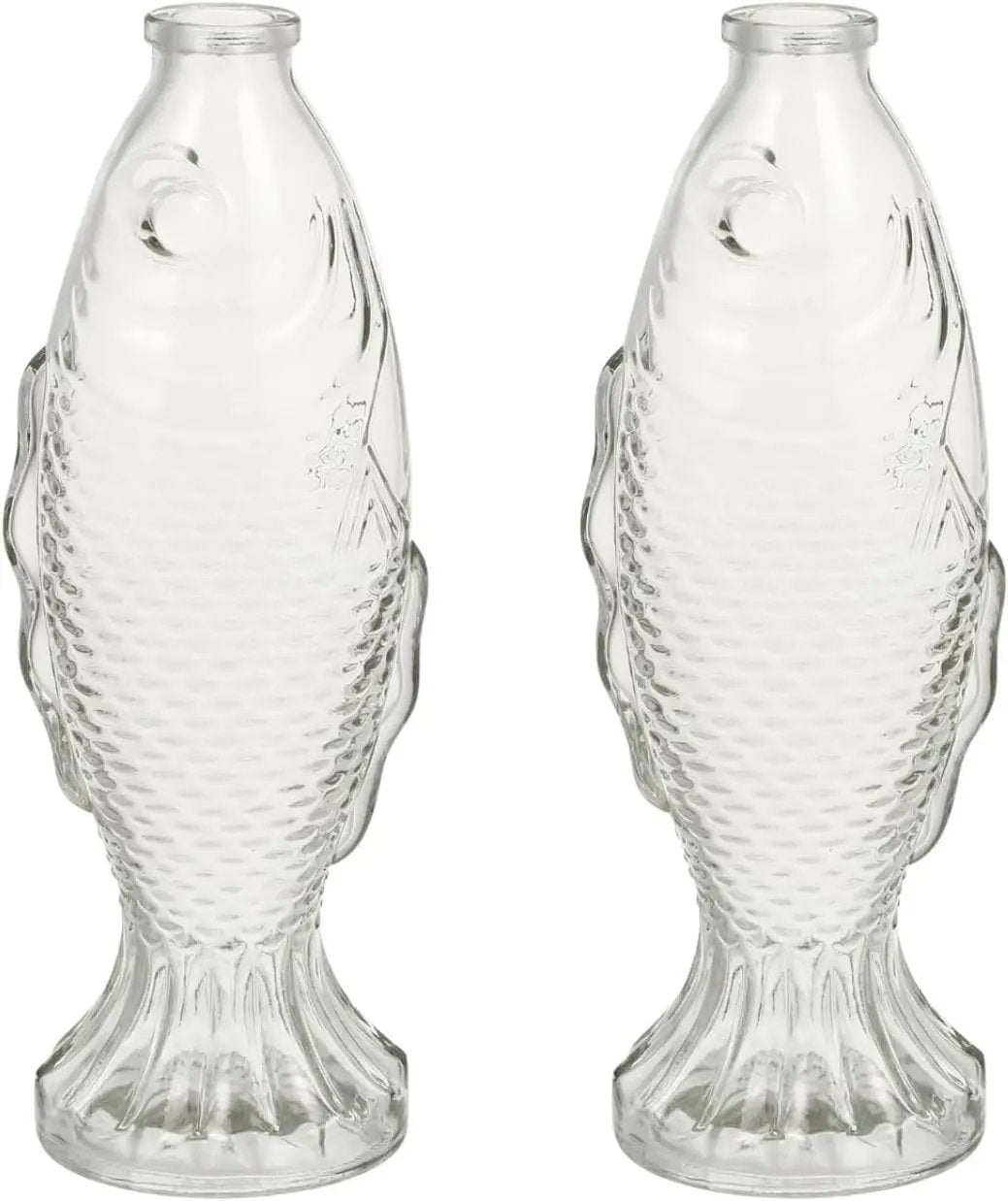 Set 2 vaze decorative din sticlă, formă de pește, cu dop din plută, 26 x 10 cm, transparente