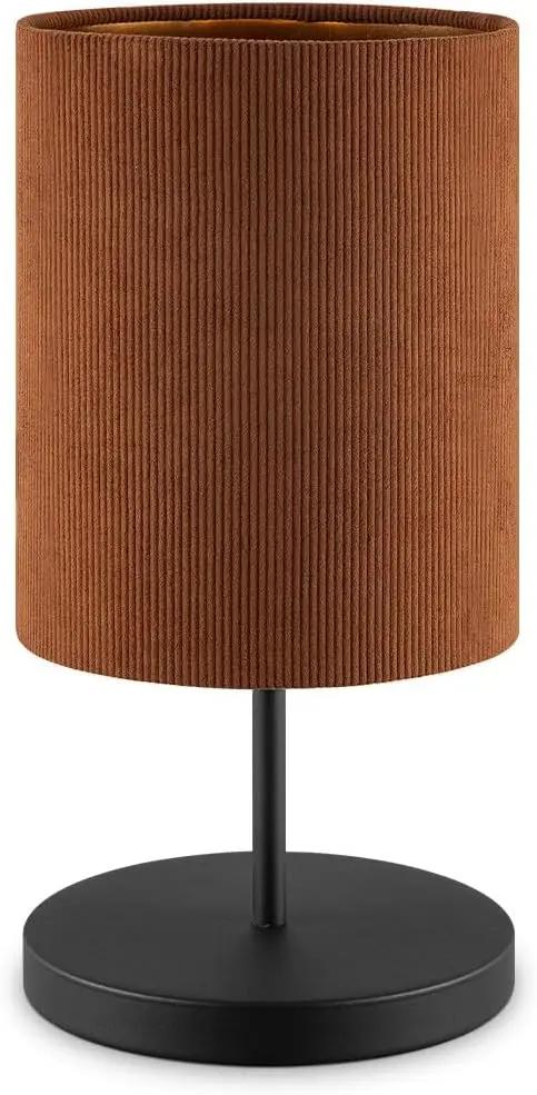 Lampă de masă din metal, abajur cilindric reiat, E27, 20 x 40 cm, cu întrerupător pe cablu