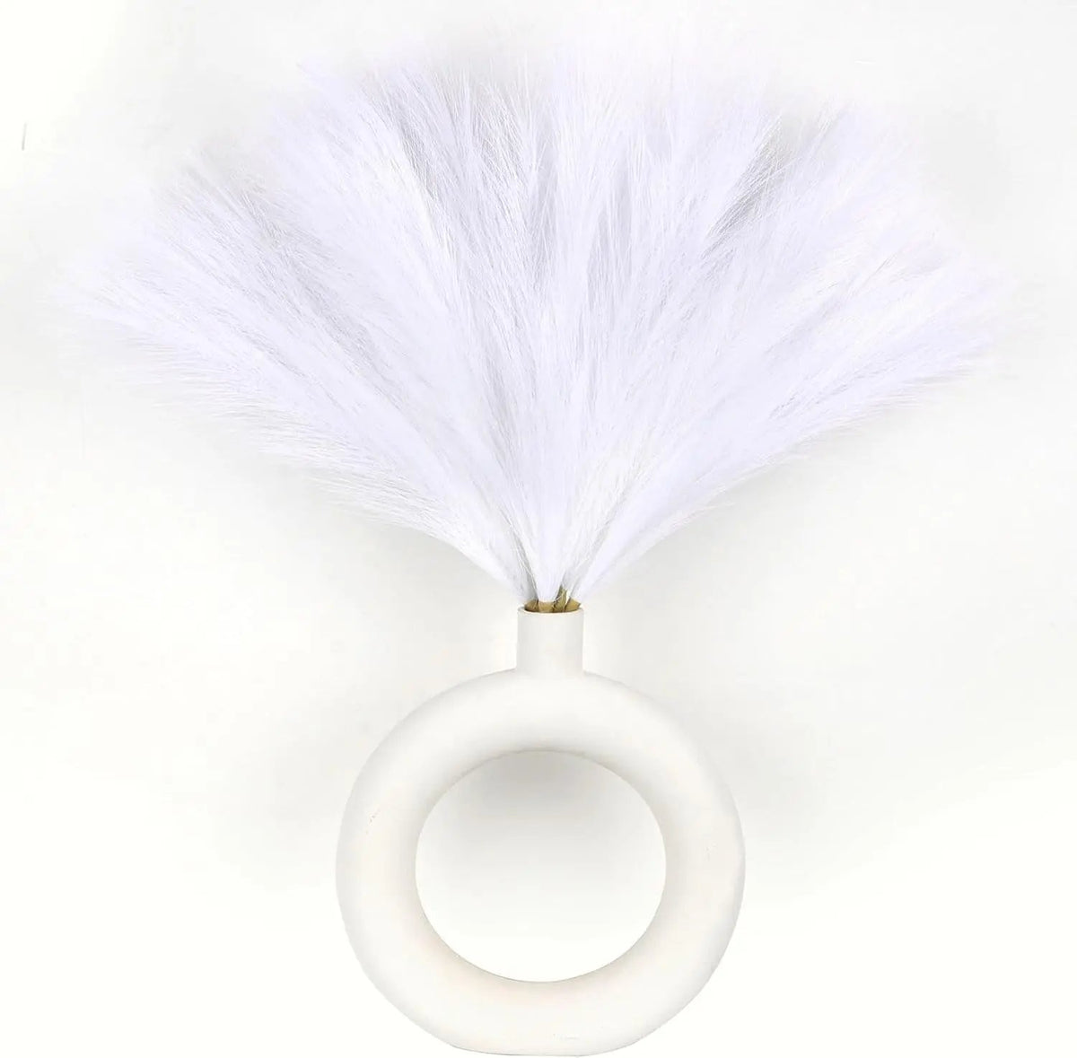 Set 6 fire de iarbă de pampas artificială, 45 cm, maleabile, alb