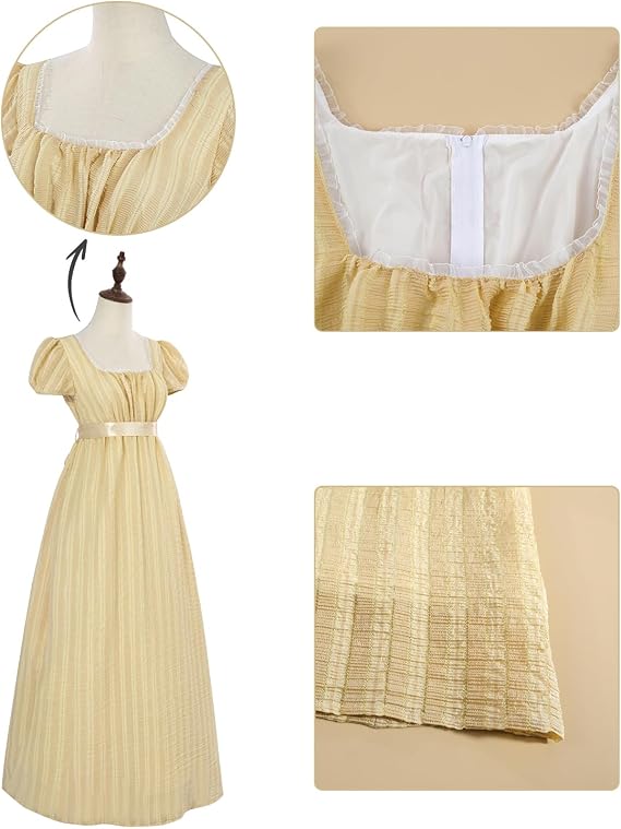 Rochie cosplay de epocă CR ROLECOS, talie înaltă, croială evazată, șampanie, XL