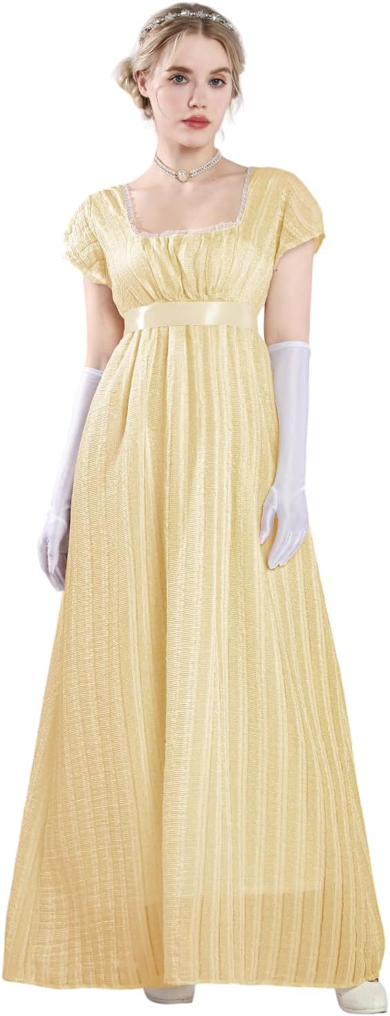 Rochie cosplay de epocă CR ROLECOS, talie înaltă, croială evazată, șampanie, XL