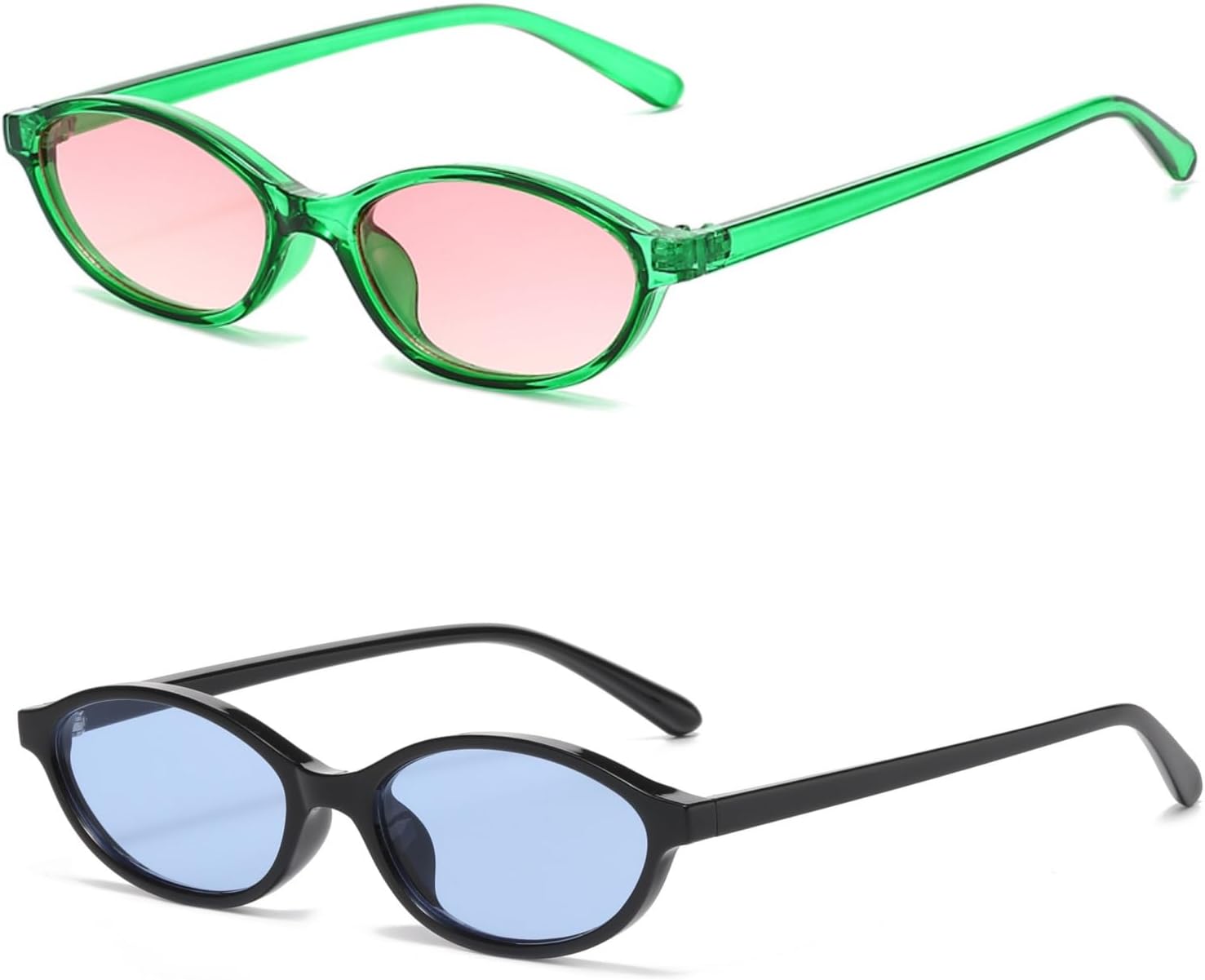 Retro Oval Rectangular Sunglasses for Men and Women, Classic Vintage Glasses, UV400 Protection, Green/Pink+Black/Blue
