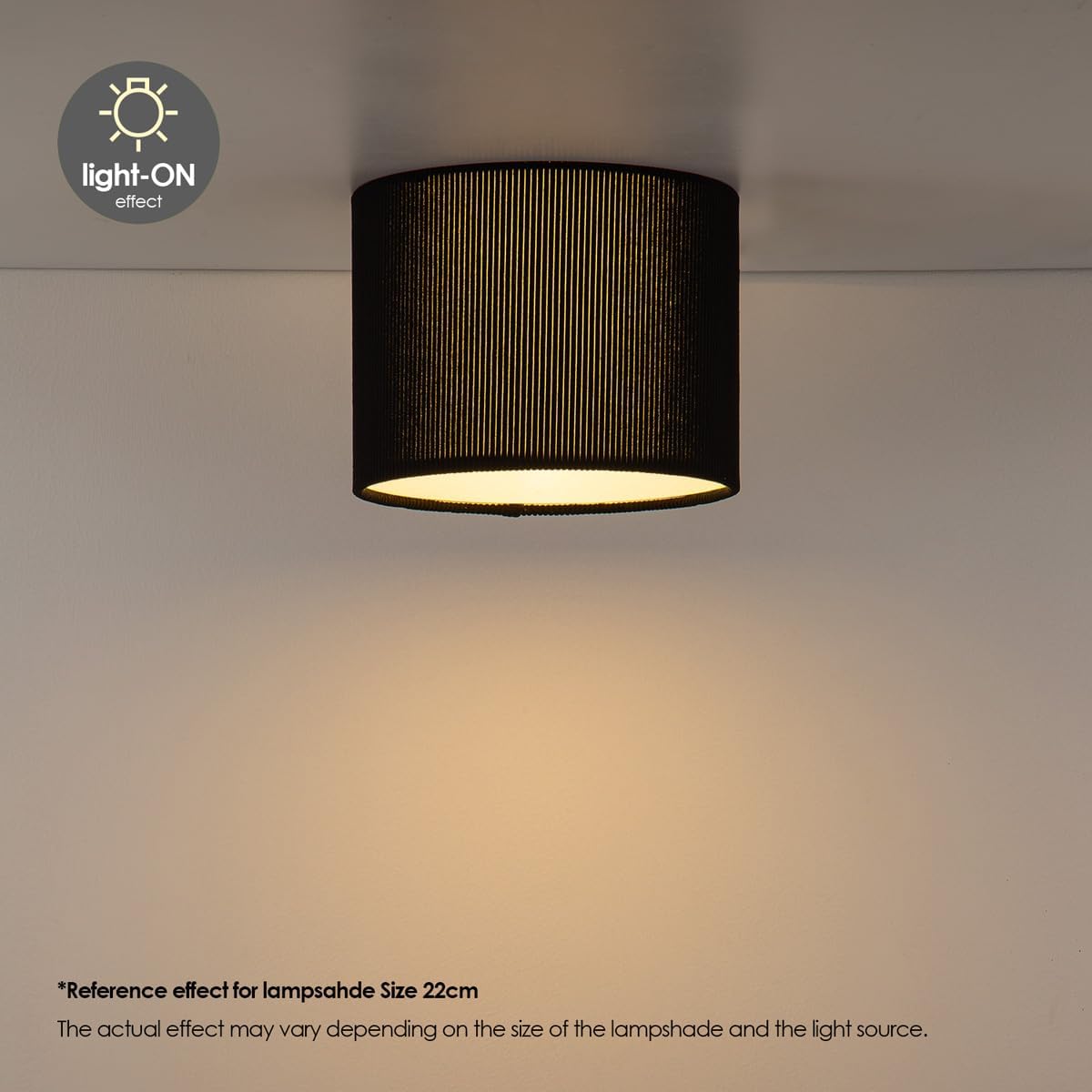 Plafonieră cilindrică, abajur din reiat, Ø 22 x 17 cm, soclu E27 pentru bec LED, negru