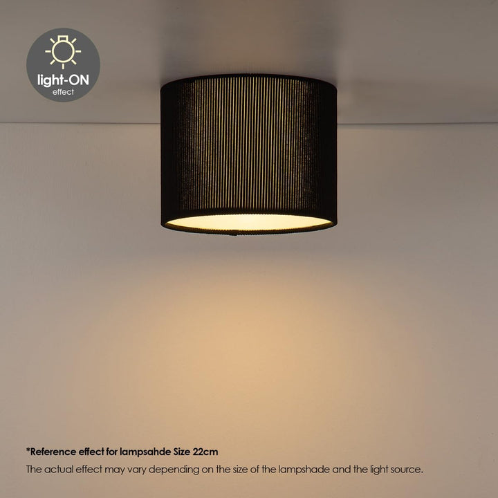Plafonieră cilindrică, abajur din reiat, Ø 22 x 17 cm, soclu E27 pentru bec LED, negru