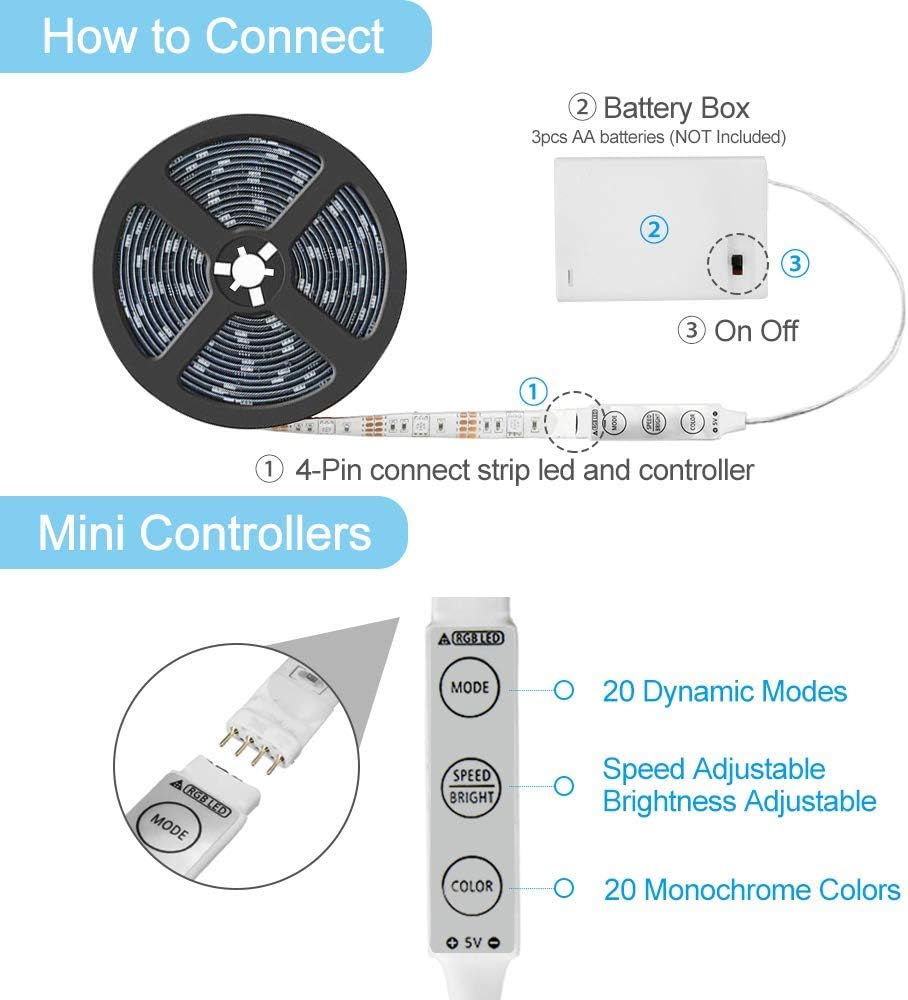 Set 2 benzi LED RGB, 2 x 2 m, 120 LED, IP65, cu baterii